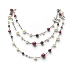  collier chanel sautoir perles nacre bordeaux logo