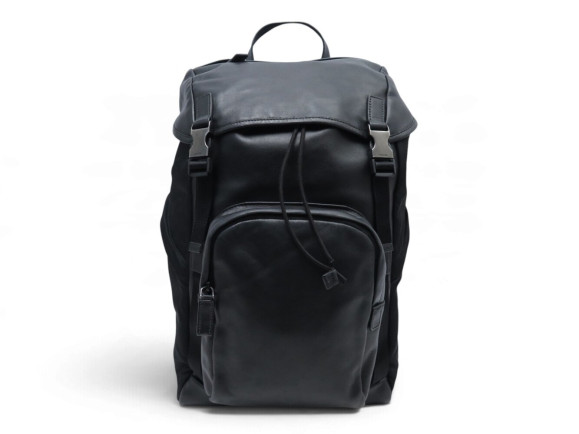 sac a dos prada cuir et toile re nylon noir blakc