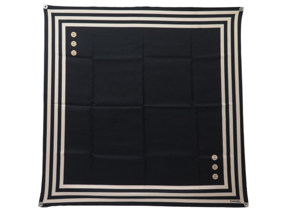  foulard chanel boutons logo cc en soie noir carre