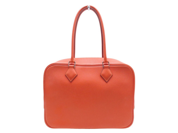 sac a main hermes plume 28 cm en cuir graine orange