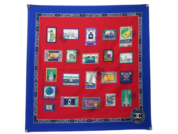 foulard chanel timbres du monde et logo cc carre 90