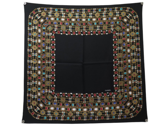 foulard chanel bijoux gripoix carre 90 soie noire