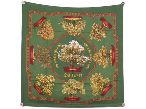  foulard hermes bonsai carre 90 soie vert