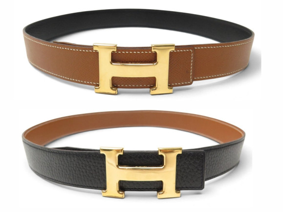 ceinture hermes boucle h dore lien reversible 32mm t70