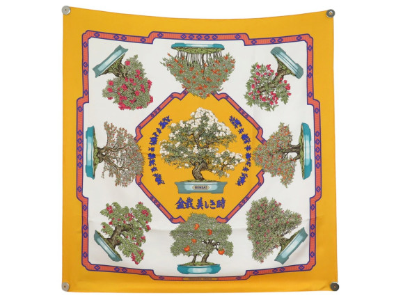 foulard hermes bonsai carre 90 en soie jaune