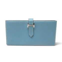 portefeuille hermes bearn soufflet en cuir epsom bleu