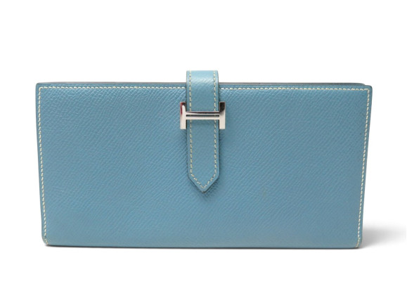portefeuille hermes bearn soufflet en cuir epsom bleu