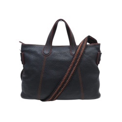  sac a main tod's en cuir graine noir surpiqure