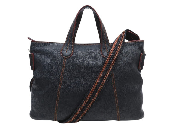  sac a main tod's en cuir graine noir surpiqure