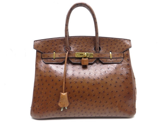 sac a main hermes birkin 35 cm en cuir d'autruche