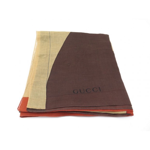 CHALE GUCCI ETOLE FOULARD EN COTON MARRON JAUNE ROUGE COTTON SCARF SHAWL 300€