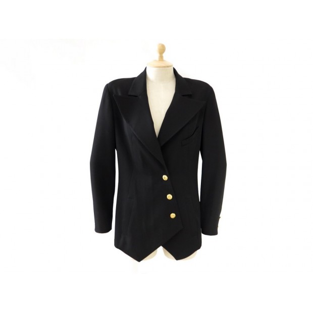 VINTAGE VESTE DE TAILLEUR CHANEL NOIR TAILLE 38 M BOUTONS LOGO CC JACKET 4200€