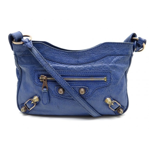 SAC A MAIN BALENCIAGA 237203 GIANT 12 GOLD HIP BANDOULIERE CUIR BLEU CLUTCH 950€