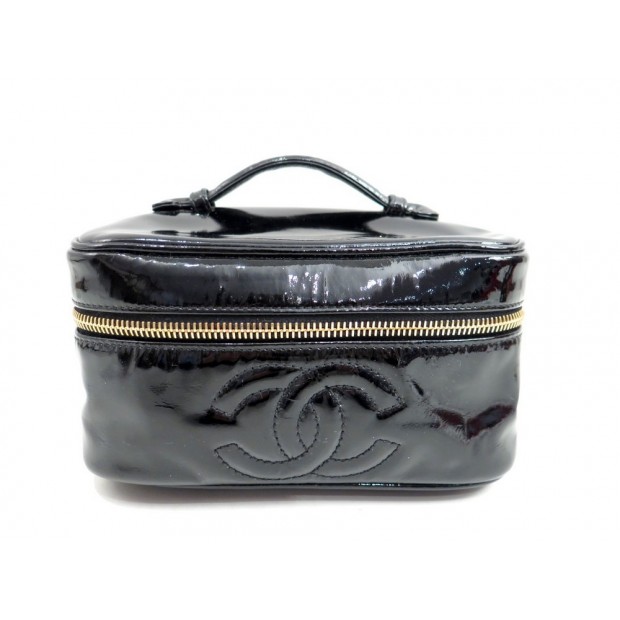 TROUSSE DE TOILETTE CHANEL VANITY EN CUIR NOIR VERNIS TOILETRY BAG POUCH 1400€