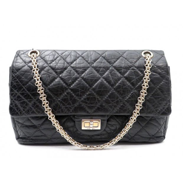 SAC A MAIN CHANEL 2.55 MM 28CM CUIR VEAU NOIR DORE 4750