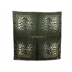 NEUF FOULARD GIVENCHY LEOPARD EN SOIE KAKI CARRE 90 CM SILK SCARF GREEN 300€