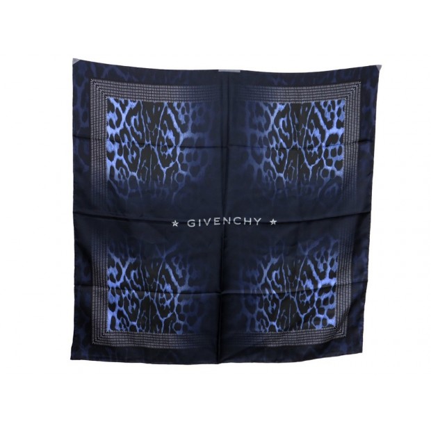 NEUF FOULARD GIVENCHY LEOPARD EN SOIE BLEUE CARRE 90 CM SILK SCARF BLUE 300€