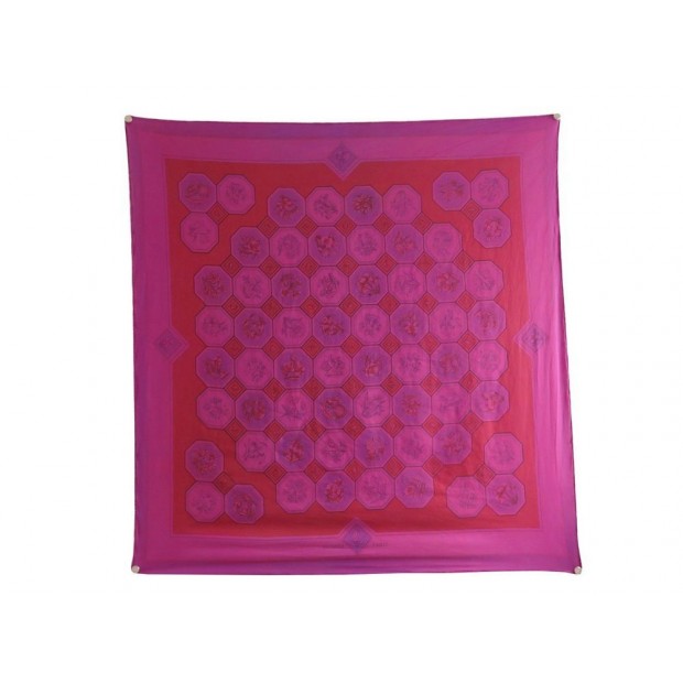 UNIQUE FOULARD HERMES CARRELAGES 1968 SURTEINT DIP DYE CARRE SOIE FUSHIA SCARF