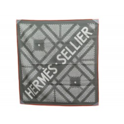 NEUF FOULARD HERMES SELLIER EMERY GAVROCHE POCHETTE CARRE COTON GRIS BOITE SCARF