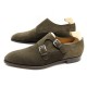 NEUF CHAUSSURE JOHN LOBB CAMBERLEY 10E 44 BI BOUCLE VEAU VELOURS KAKI SHOE 1355€