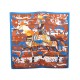 FOULARD HERMES LES DIX CAVALIERS C&S CARRE EN SOIE BLEU & MARRON SILK SCARF 345€