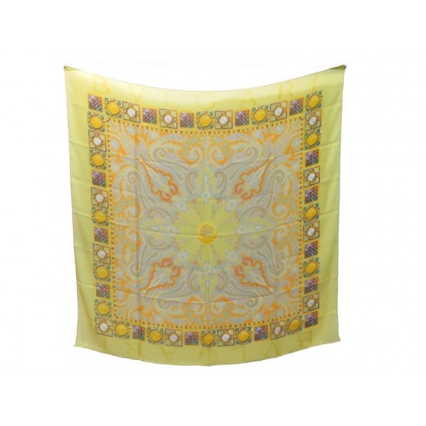 NEUF CHALE BULGARI FOULARD EN MOUSSELINE DE SOIE JAUNE CARRE SILK SCARF 520€