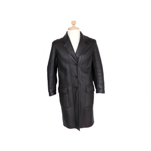 MANTEAU LONG HERMES EN CUIR D'AGNEAU PEAU LAINEE T 40 M BLOUSON COAT 12000€