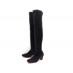 NEUF CHAUSSURES CHRISTIAN LOUBOUTIN SPIKE 37.5 BOTTES CUISSARDES DAIM BOOT 1655€