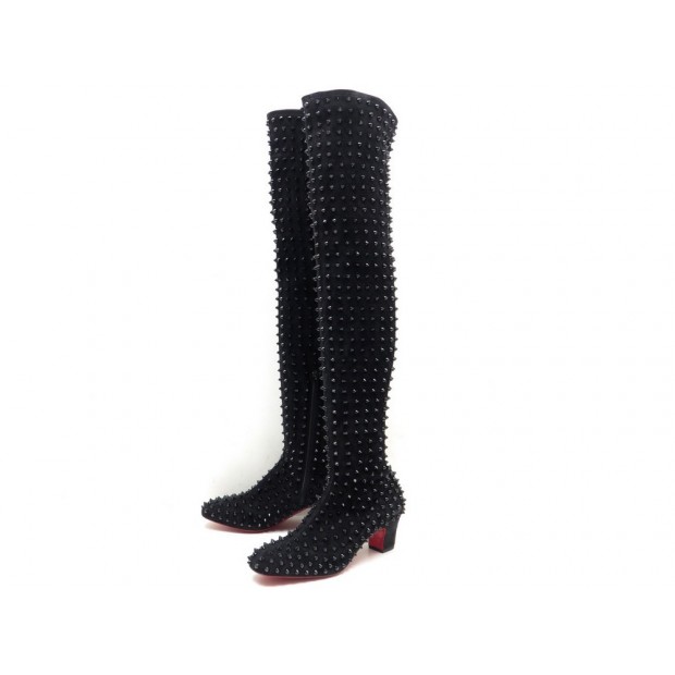 NEUF CHAUSSURES CHRISTIAN LOUBOUTIN SPIKE 37.5 BOTTES CUISSARDES DAIM BOOT 1655€