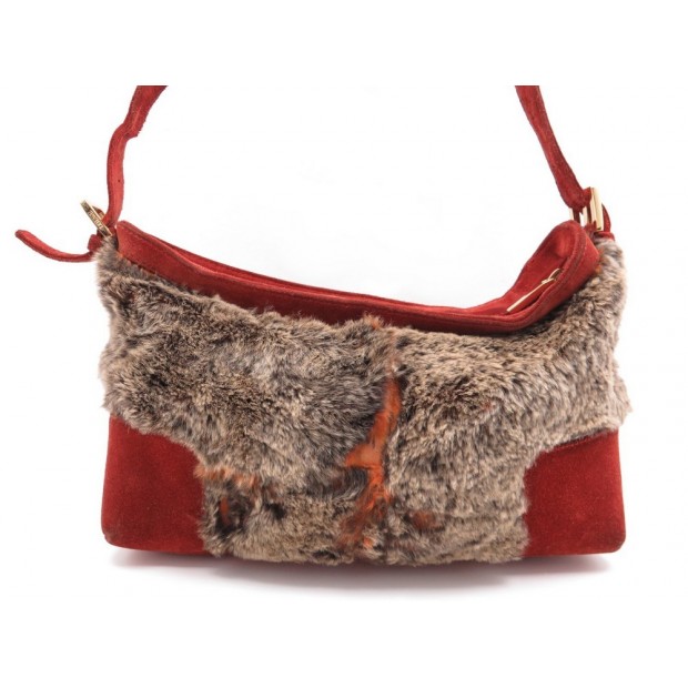 SAC A MAIN LOEWE 30 CM EN DAIM & FOURRURE D ORYLAG ROUGE FUR & SUEDE BAG PURSE