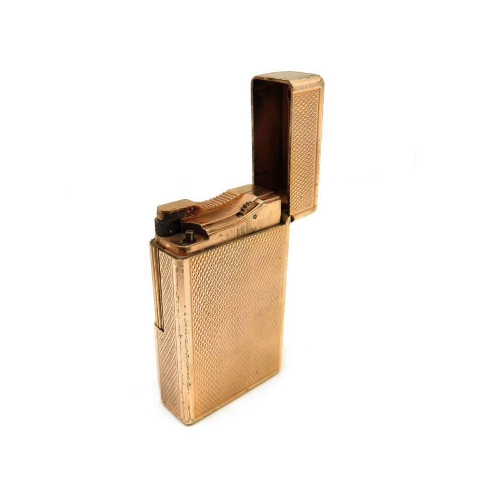 briquet st dupont a gaz guilloche en plaque or dore