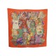 NEUF FOULARD HERMES VOYAGE EN ETOFFES EN SOIE ORANGE CARRE 90 CM SILK SCARF 350€