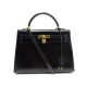 SAC A MAIN HERMES KELLY SELLIER 32 EN CUIR BOX NOIR ANSE BANDOULIERE PURSE 7500€