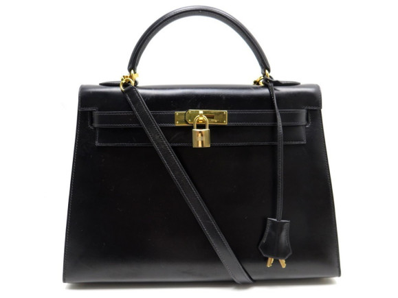 sac a main hermes kelly sellier 32 en cuir box noir