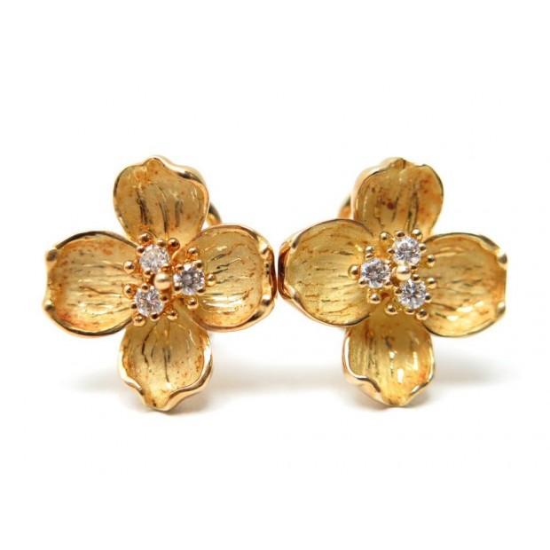 BOUCLES D OREILLES TIFFANY & CO FLEUR OR DIAMANTS 