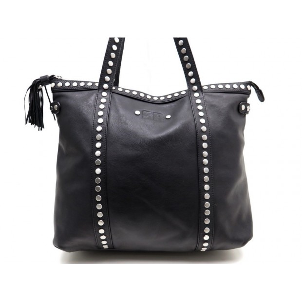 SAC A MAIN SONIA RYKIEL CUIR NOIR CLOUTE 