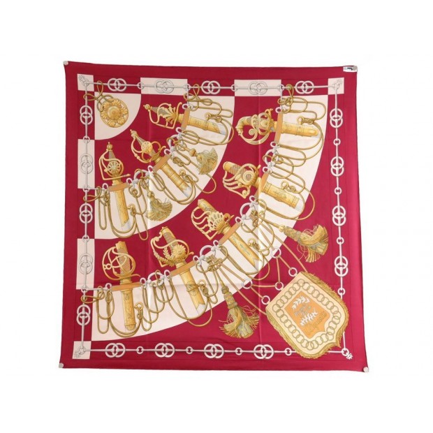 FOULARD HERMES CLIQUETIS JULIA ABADIE CARRE EN SOIE ROUGE RED SILK SCARF 350€