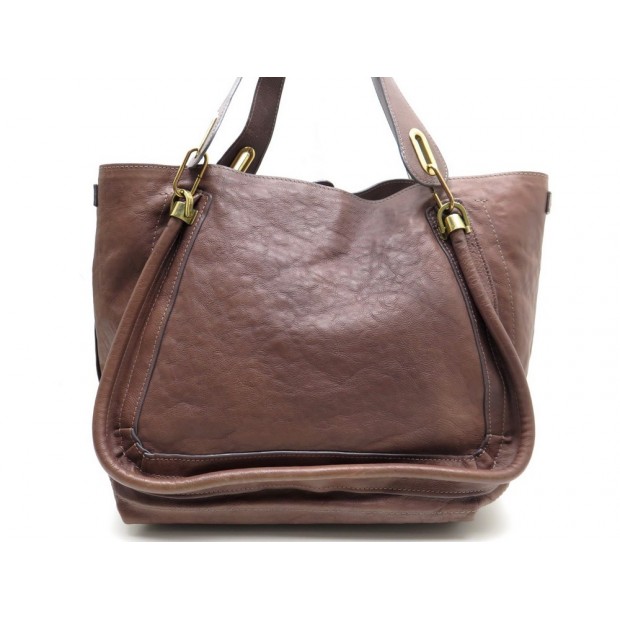 NEUF SAC A MAIN CHLOE PARATY LARGE GM EN CUIR MARRON BROWN HAND BAG PURSE 1610€