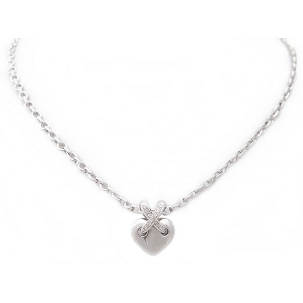 COLLIER CHAUMET COEUR LIEN OR BLANC ET DIAMANT PENDENTIF 