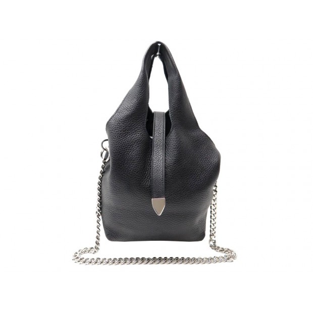 NEUF SAC A MAIN JIL SANDER CUIR GRAINE NOIR CHAINE ARGENTE HAND BAG PURSE 900€