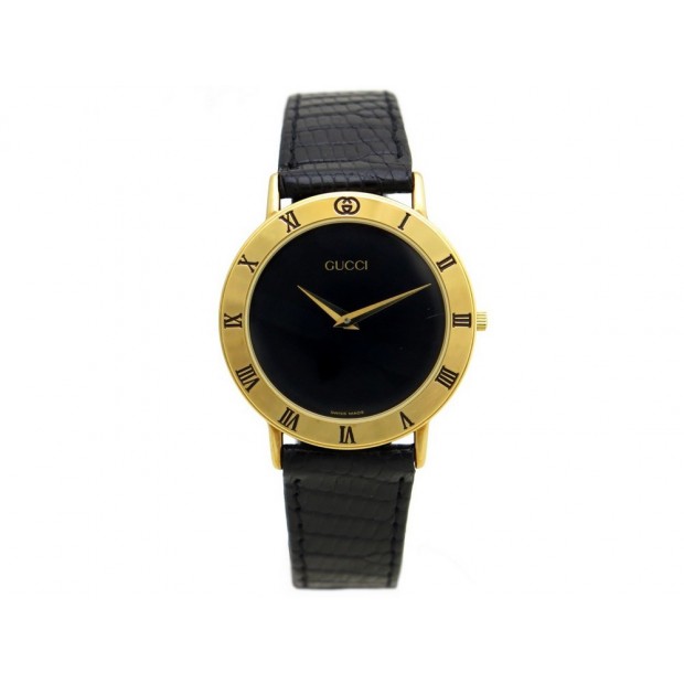 VINTAGE MONTRE GUCCI 3000.2.M 33 MM QUARTZ METAL CUIR NOIR WATCH GOLD 1600€