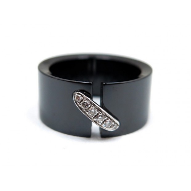 NEUF BAGUE CHAUMET LIENS EN CERAMIQUE NOIRE & OR BLANC T 54 DIAMANTS RING 1030€