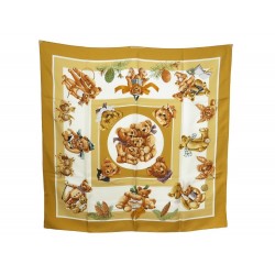 FOULARD HERMES CONFIDENTS DES COEURS EN SOIE MARRON CARRE 90 CM SILK SCARF 350€