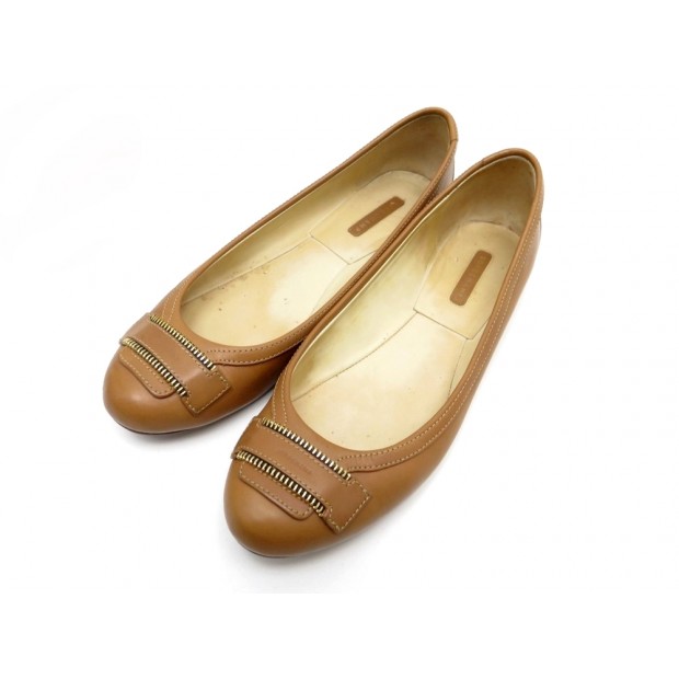 CHAUSSURES LONGCHAMP ZIP 40 BALLERINES CUIR MARRON BALLERINA SHOES LEATHER 220€