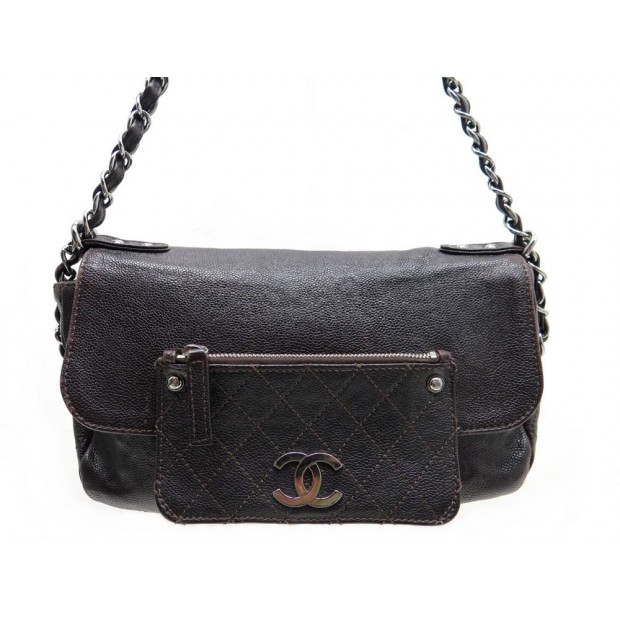 SAC A MAIN CHANEL LOGO CC CAVIAR EN CUIR GRAINE MARRON & PALLADIE HAND BAG 2800€