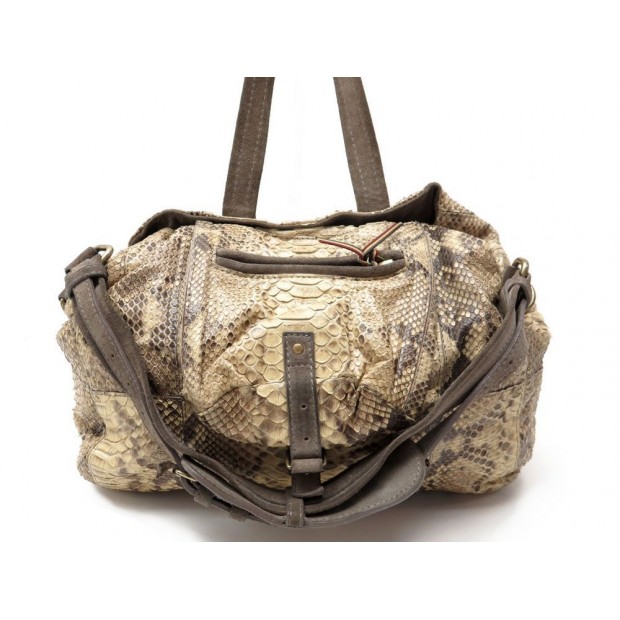 SAC A MAIN JEROME DREYFUSS BILLY EN CUIR DE PYTHON ECRU HAND BAG PURSE 1745€