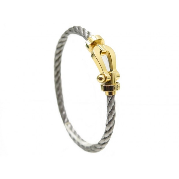 BRACELET FRED FORCE 10 MANILLE EN OR JAUNE 18K + 2 CABLES ACIER NOIR T16 2170€