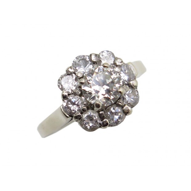 BAGUE MARQUISE T 47 EN OR BLANC 4.4GR SERTIE DE 10 DIAMANTS 1.58CT DIAMONDS RING