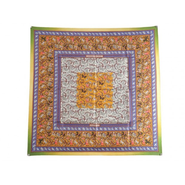 NEUF FOULARD HERMES CHASSE EN INDE EN SOIE ORANGE CARRE 90 CM SILK SCARF 350€