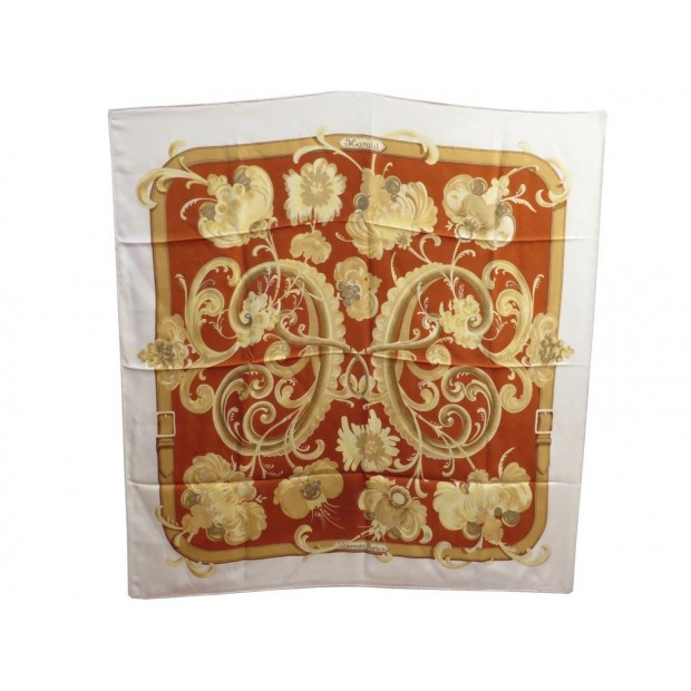 VINTAGE FOULARD HERMES HARALD EN SOIE ORANGE & BLANC CARRE SILK SCARF 345€